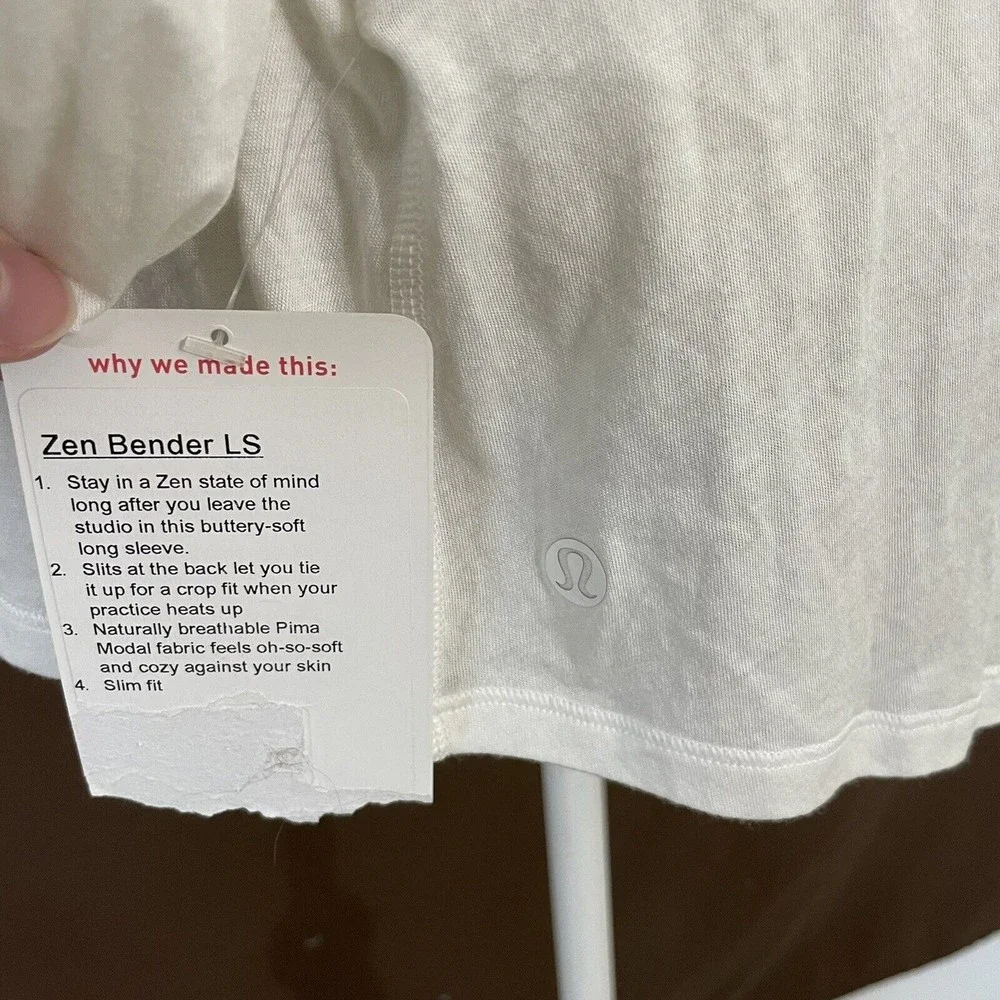 Lululemon Zen Bender Long Sleeve Shirt Women’s 6 White Open Back NEW - Picture 4 of 7